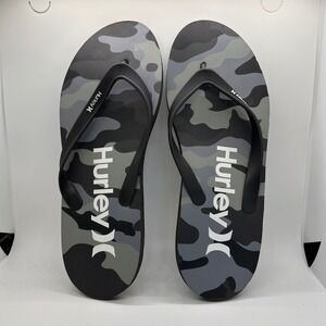 Hurley Camo Flip Flops Mens Black and Gray Beach Pool Slides Sandals Size 13
